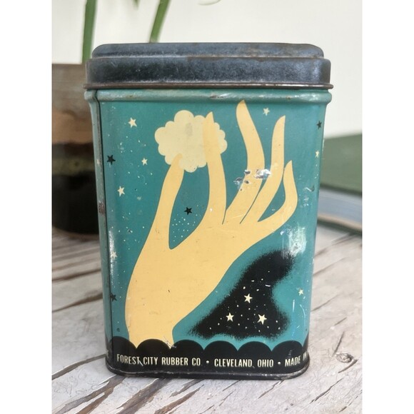 Vintage 1940’s Tin Cotton Plucks Cotton Ball Decor Item Advertising W/ Contents - Picture 9 of 9